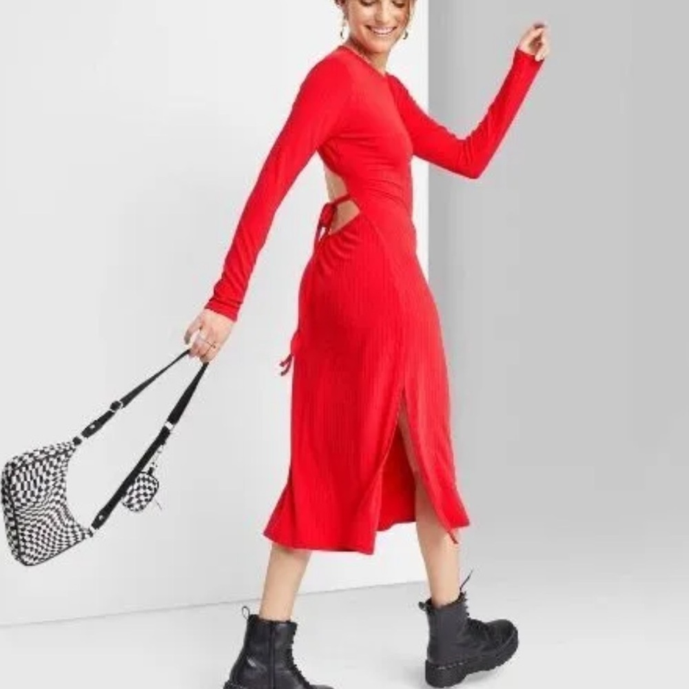 3 for $20 ⭐️ NWT Target Wild Fable Red Ribbed Back Cut Out Midi Dress